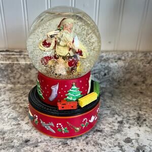 Coca-Cola Santa Christmas Musical Snow Globe Moving Train Hallmark 2001
